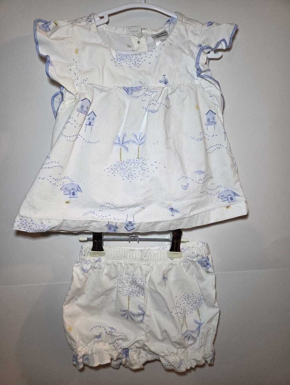 Carter's 12M Baby Girl Two-Piece White & Light Blue Summer Set